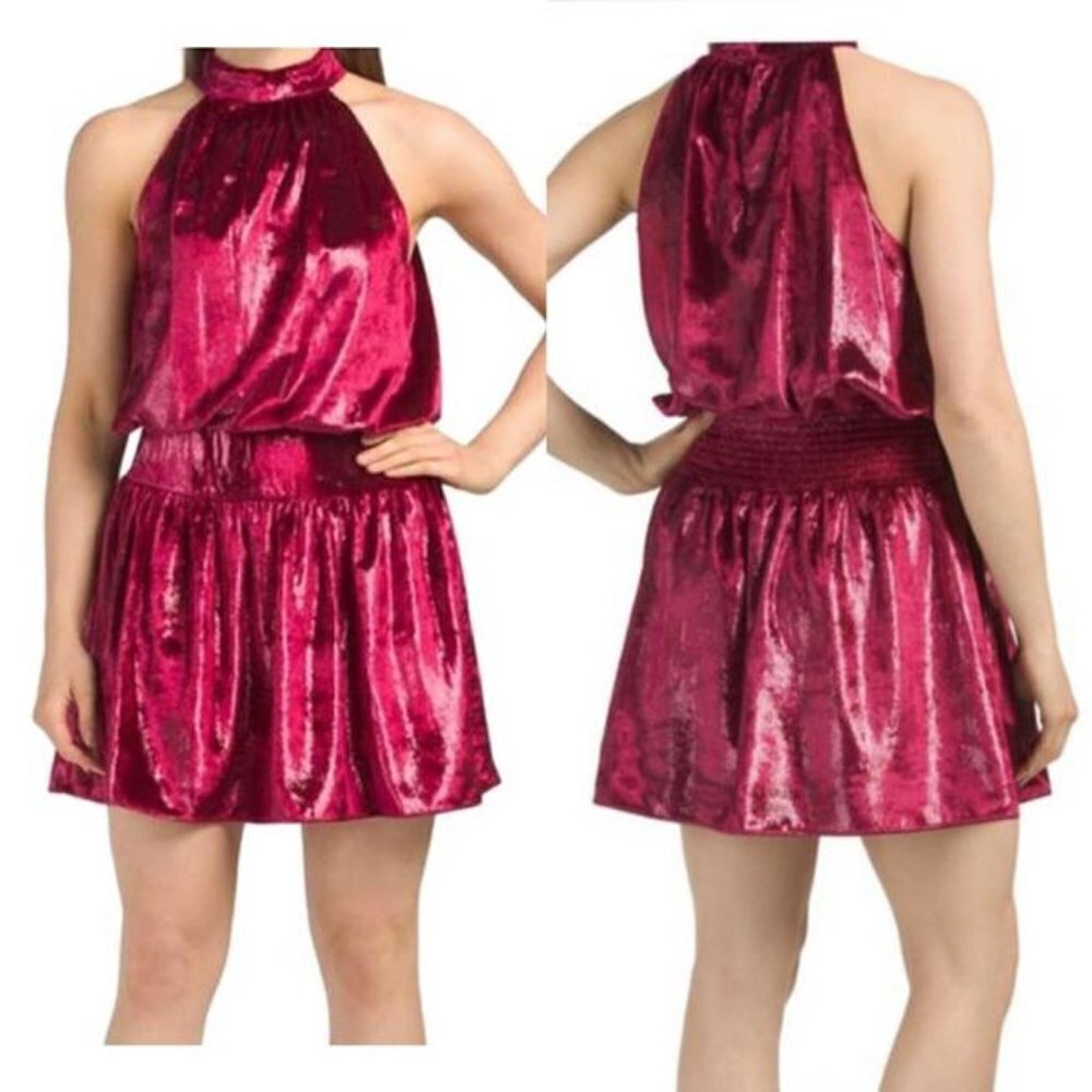 NWT Ramy Brook Ellin Deeper Red Crush Velvet Cocktail Holidays Halter Mini Dress